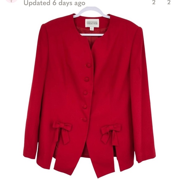 Executive Collection Red Bow Two Piece Dress Suit Jacket and Skirt - Picture 1 of 7